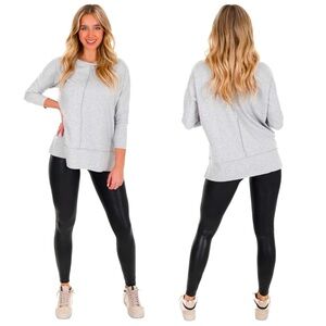 SPANX Perfect Length Dolman Tunic Oversized Sweatshirt Raw Hem Heather Grey- XS